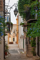 Italian picturesque alleys in San Felice Circeo old town village. Typical old houses reflecting the local architecture..