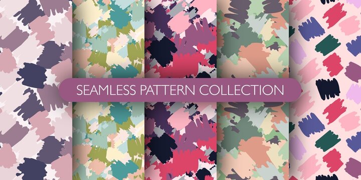 Set of graphic stylized seamless pattern with abstract spots. Hand drawn camoflage collection.
