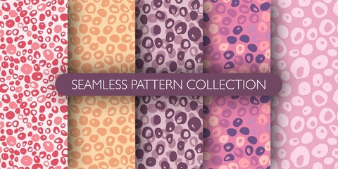 Set of animal spot seamless pattern. Hand drawn jungle leather silhouettes collection.