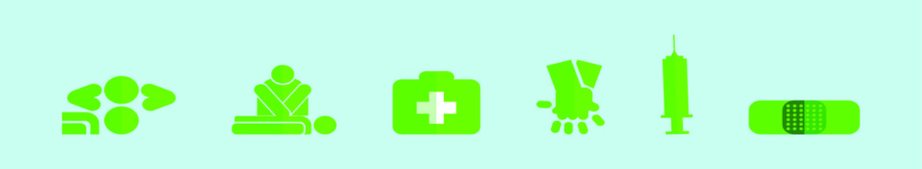 set of CPR and medical cartoon icon design template with various models. vector illustration isolated on blue background