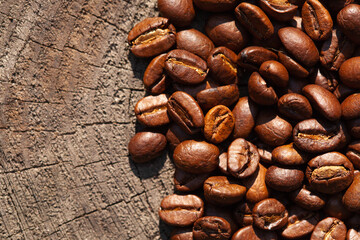 roasted Coffee beans on wood background