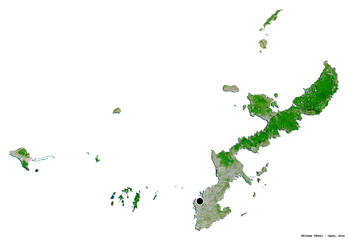 Okinawa, prefecture of Japan, on white. Satellite - obrazy, fototapety, plakaty