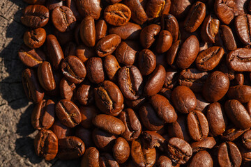 roasted Coffee beans on wood background