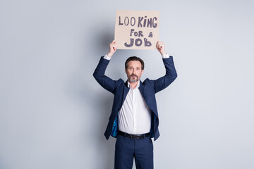 Photo of dismissed aged mature guy business man protest financial crisis company crash lost job...