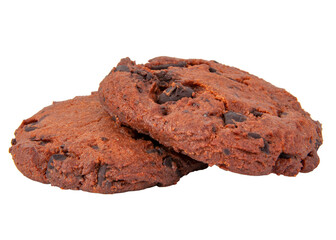 Brown american cookies with chocolate drops tasty bakery isolated on the white