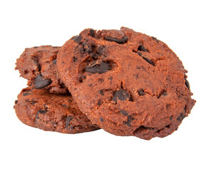 Brown american cookies with chocolate drops tasty bakery isolated on the white