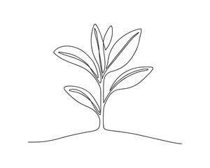 Continuous line vector illustration of young plant growth, Concept of support growth of business in the future, Symbolic growth of new life.