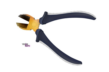 Realistic Open Wire cutters with rubber, plastic handles isolated on white background. For removing nails from wood. Modern carpenters hand tool for repair and construction. Vector illustration