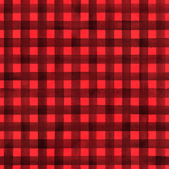 Watercolor stripe plaid seamless pattern. Black stripes on red background