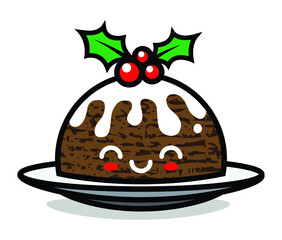 Cute Christmas pudding character vector illustration. Can be used for festive design, brochure, flyer, packaging, wrapping and any kind of decoration.
