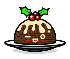 Cute Christmas pudding character vector graphic. Can be used for festive design, brochure, flyer, packaging, wrapping and any kind of decoration.