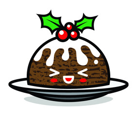 Cute Christmas pudding character vector graphic. Can be used for festive design, brochure, flyer, packaging, wrapping and any kind of decoration.