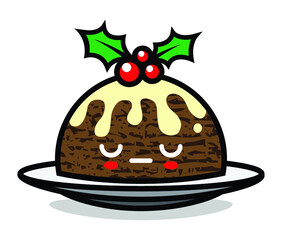 Cute Christmas pudding character vector illustration. Can be used for festive design, brochure, flyer, packaging, wrapping and any kind of decoration.