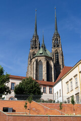 Fototapeta premium Cathedral of Saint Peter and Paul (Katedrala svateho Petra a Pavla), Petrov, Brno, Czech Republic / Czechia - historical religious and sacral building made in gothic revival architecture style.