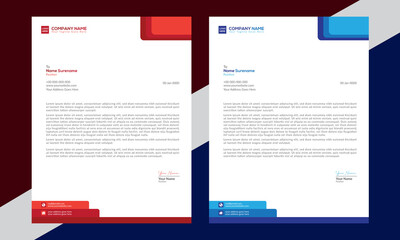 Personal corporate letterhead design template. Red and blue color unique letterhead template