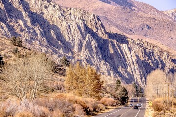 scanes of rocky cliffs near bishop california