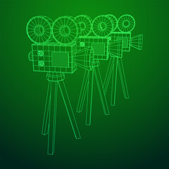 Polygonal camera projector. Movie time. Show film cinema festival concept.