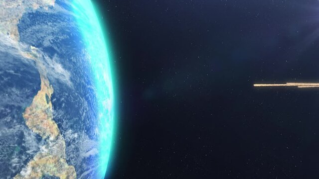AsteroidS Meteors Impact Earth Atmosphere
3d rendering cinematic vsion, outer space view
