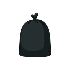 Black plastic garbage bag on a white background.