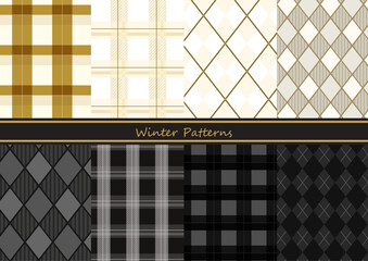 冬イメージの白＆黒のチェック柄シームレスパターン