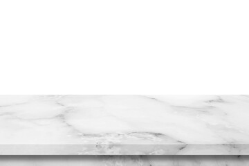 Empty top of white marble stone table on white background. can be used for product display