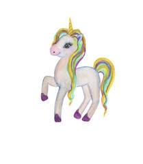 Watercolor painting a Cartoon Rainbow unicorn isolated on white