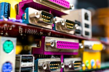 Naklejka premium Closeup of electronic circuit board or PCB printed circuit board