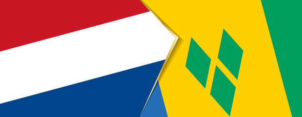 Netherlands and Saint Vincent and the Grenadines flags, two vector flags.