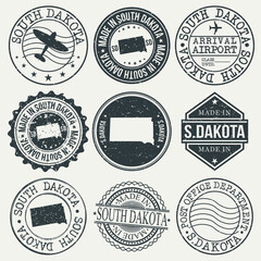South Dakota Set of Stamps. Travel Stamp. Made In Product. Design Seals Old Style Insignia.