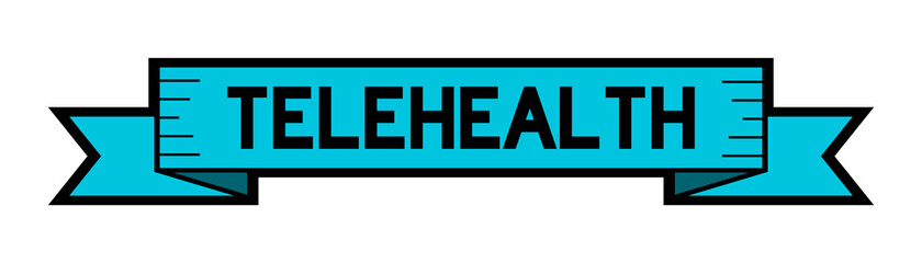 Vintage blue color label banner with word telehealth on white background