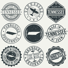 Tennessee Set of Stamps. Travel Stamp. Made In Product. Design Seals Old Style Insignia. - obrazy, fototapety, plakaty