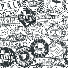 Madrid Spain Stamps. City Stamp Vector Art. Postal Passport Travel. Design Set Pattern.