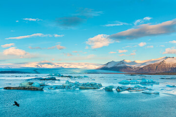 Incredible natural landscape largest glacier on the island in Iceland in winter