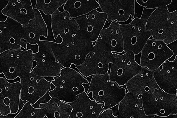 Group of Ghost figures black and white, Halloween background concept top view