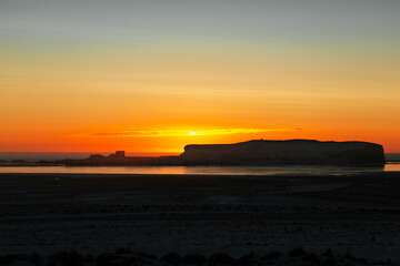 Winter landscape, oceanic beach with black volcanic sand in iceland