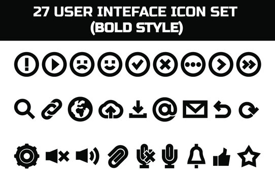 27 mobile user interface icon set in bold flat style