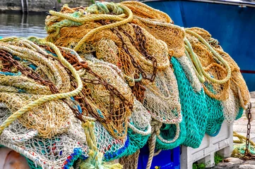Foto auf Acrylglas Colorful fishing nets in habor, honfleur, normandy © Gina