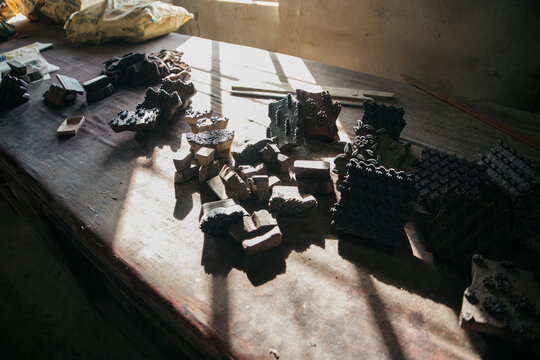 decorative woodblocks in workshop jaipur india