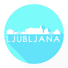 Ljubljana, Slovenia Flat Icon. Skyline Silhouette Design. City Vector Art Famous Buildings.