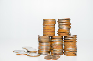 money savings plan concept. row of coins stack on white background. financial business banking for...
