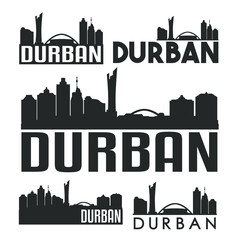 Naklejka premium Durban South Africa Flat Icon Skyline Vector Silhouette Design Set Logos.