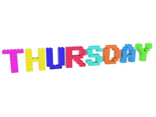 THURSDAY concept from colored toy bricks to white