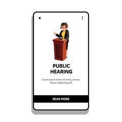 Public Hearing Woman Speaker At Pedestal Vector