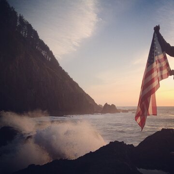American Flag At Coast