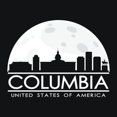 Columbia USA Full Moon Night Skyline Silhouette Design City Vector Art.