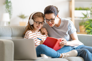 Girl doing homework or online education.