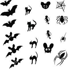 Fototapeta premium Happy Halloween, October 31st All Saints Day, holiday animals isolated drawings icons freehand in vector
