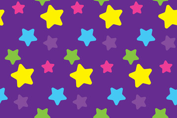 Seamless pattern with stars. Colorful background. Simple creative print for clothes, web, greeting cards, gift wrap and design. Gray, yellow, blue, purple, pink and green colors. Jpg file