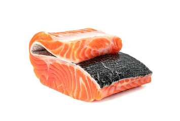 Piece of fresh salmon fillet sliced isolated on white background