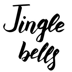 Christmas lettering. Black hand drawn letters isolated on white. Jingle bells phrase. Vector illustration. Hand drawn quote for print, cards, decoration, seasonal design. Calligraphic Inscription